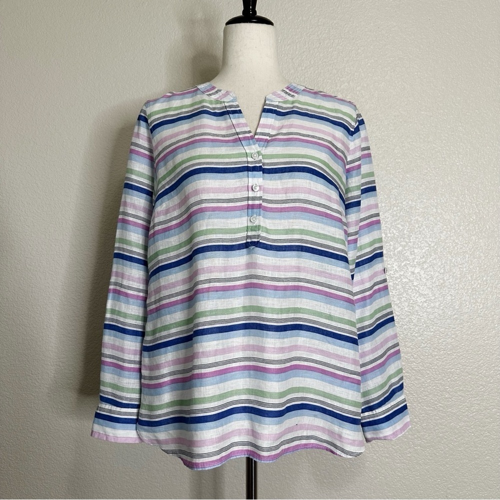 NWOT Talbots 100% Linen Striped Pop Over Tunic Top, Size MP